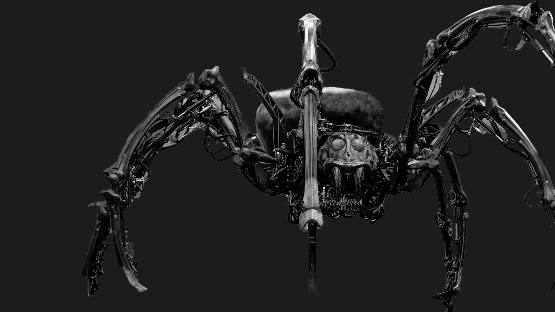 scary evil black AI robot spider on a black background
